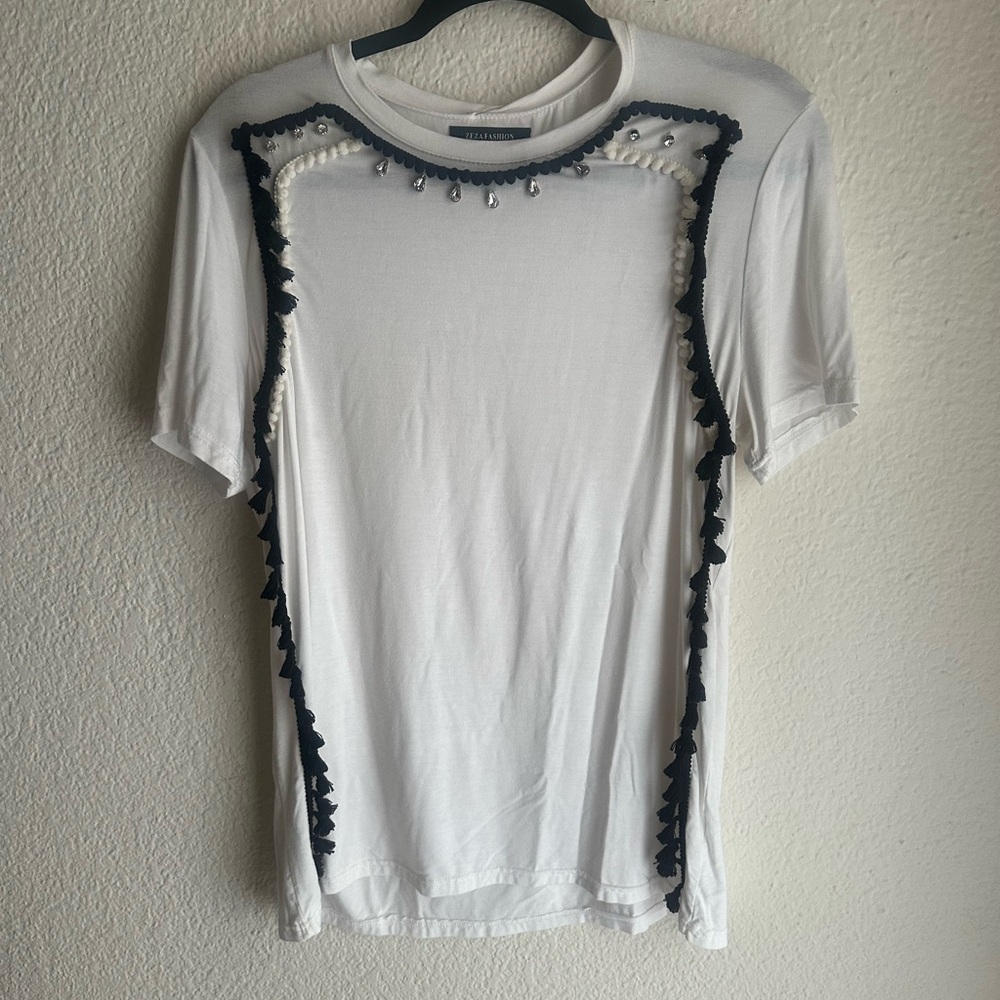 White T-Shirt with Black Trim Details